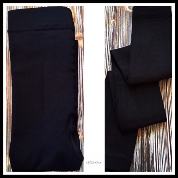 BLACK FLEECE LINED FOOTLESS LEGGINGS TIGHTS - Picture 7 of 13